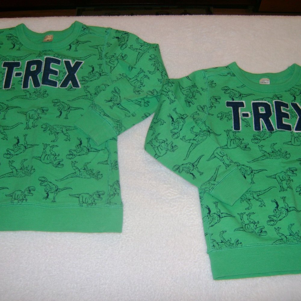 Boys T-Rex dinosaur sweatshirts by Carters. Size 8 and Size 7